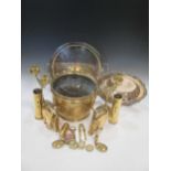 A collection of assorted metalwares, comprising mostly brass and electroplate