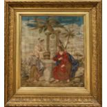 Samaritan woman at the well, 19th century wool work picture, 96 x 90cm framed