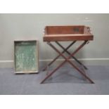 A 19th century mahogany butlers tray on stand (tray 66 x 45cm) together with a butlers tray (3)