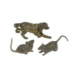 Attributed to Bergman, two cold painted bronze rats, together with a bronze model of a setter (3)