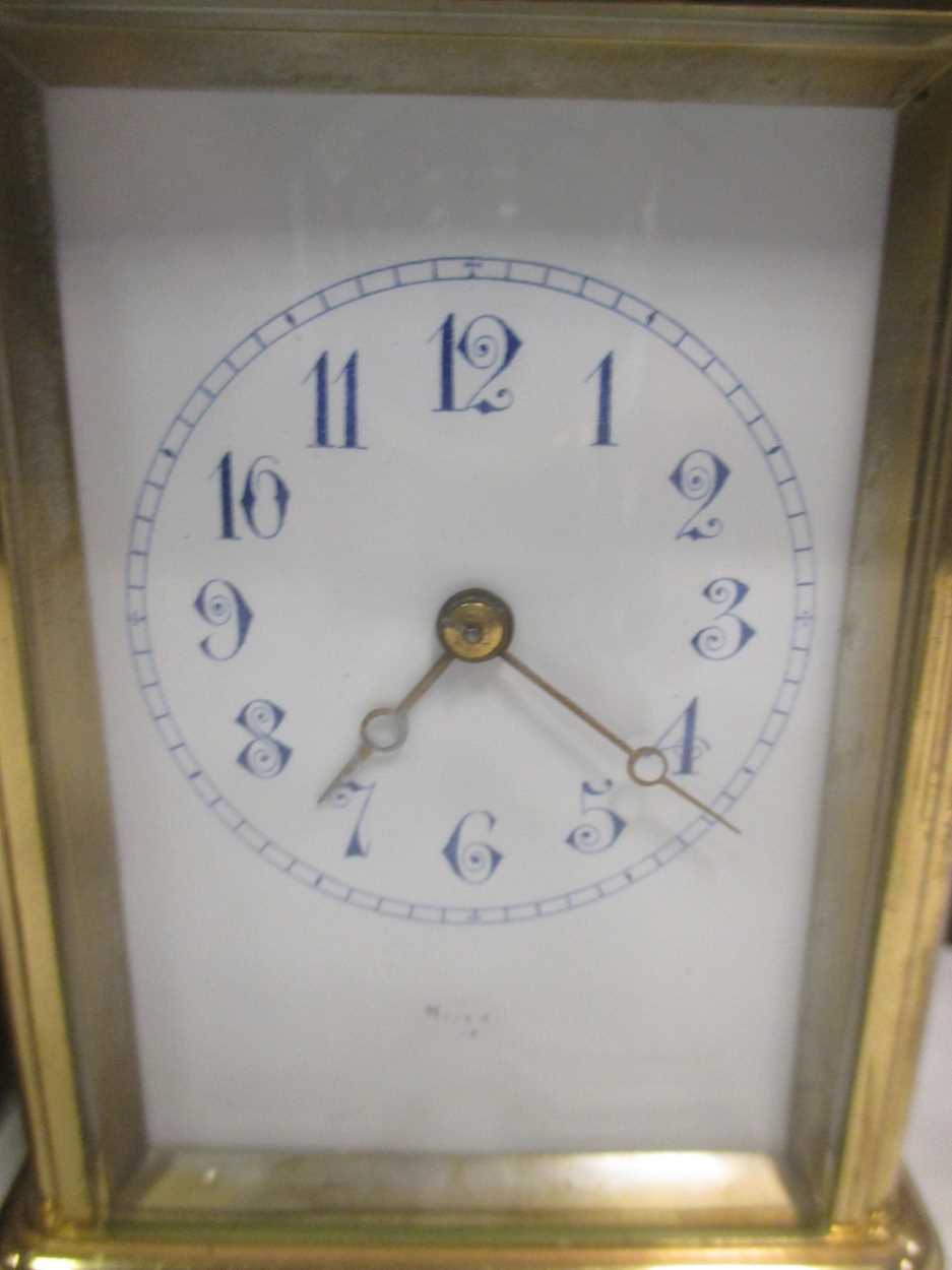 An Edwardian brass carriage clock with arabic numerals, the back stamped E M & Co, together with - Bild 8 aus 8