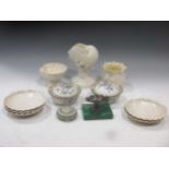 A small collection of Belleek, including a set of six cups, together with a pair of Masons soap