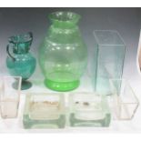 A large green soda glass vase, 43cm high together with various decorative glass vases (qty)Footnote: