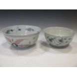 An 18th century polychrome Delft bowl 26cm diameter and another blue and white Delft bowl 23cm