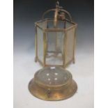 A 20th century brass hall lantern 41cm high, a ceiling light and various folding lightsFootnote: