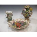 A group of 19th century floral encrusted English porcelain to include a Derby urn, a Chamberlains