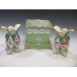 A Copeland and Garret porcelain jardiniere on stand, 21 x 23cm, together with a pair of English