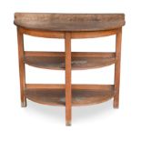 A Heal's oak demi-lune three-tier side table or buffet,