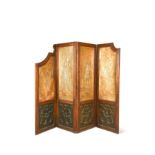 An Art Nouveau oak framed four-fold screen,