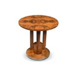 An Art Deco walnut circular occasional table,