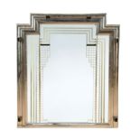 A large Art Deco chromed metal geometric wall mirror,