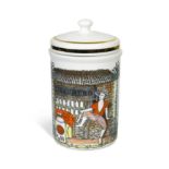 Piero Fornasetti for Fornasetti Milano, a transfer printed ceramic canister and cover,