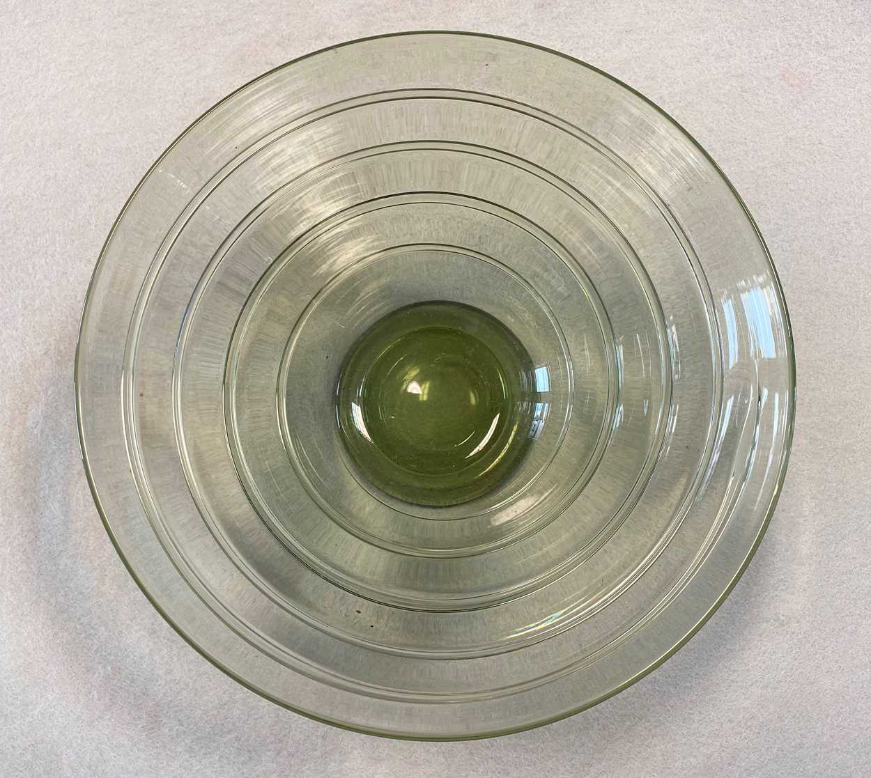 Barnaby Powell for Whitefriars, a ribbon trailed green glass bowl, circa 1935, - Image 3 of 3