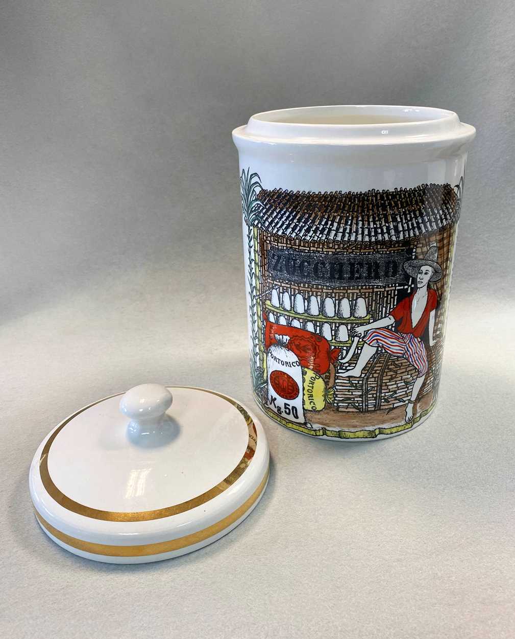 Piero Fornasetti for Fornasetti Milano, a transfer printed ceramic canister and cover, - Image 4 of 6