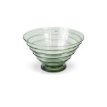 Barnaby Powell for Whitefriars, a ribbon trailed green glass bowl, circa 1935,