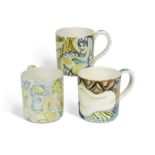 Tessa Newcomb (British, born 1955), three hand painted mugs,