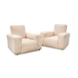 Betty Joel (1894-1985), a large pair of cream upholstered modernist armchairs,