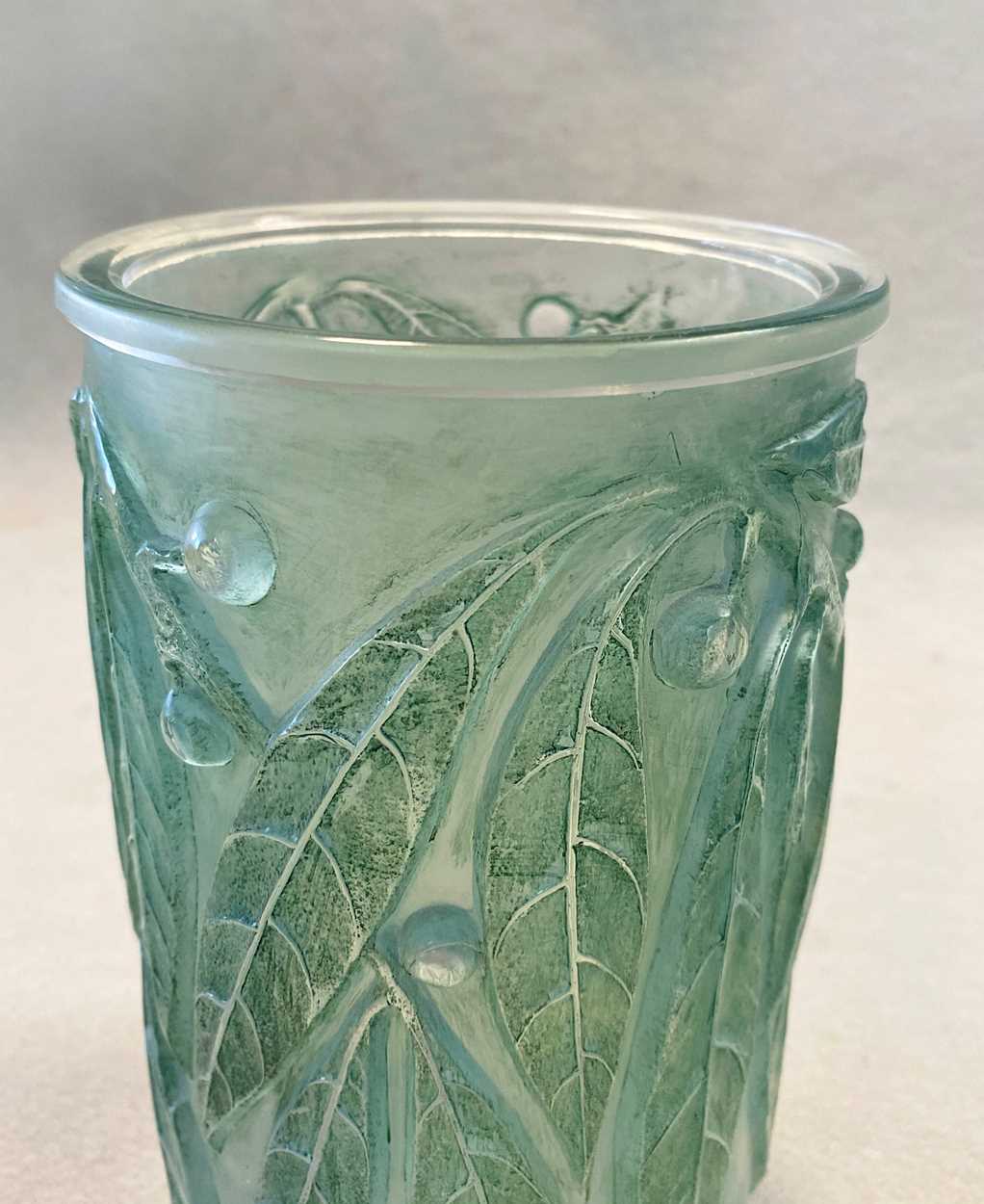 Laurier, an R. Lalique opalescent and blue stained glass vase, - Image 5 of 5