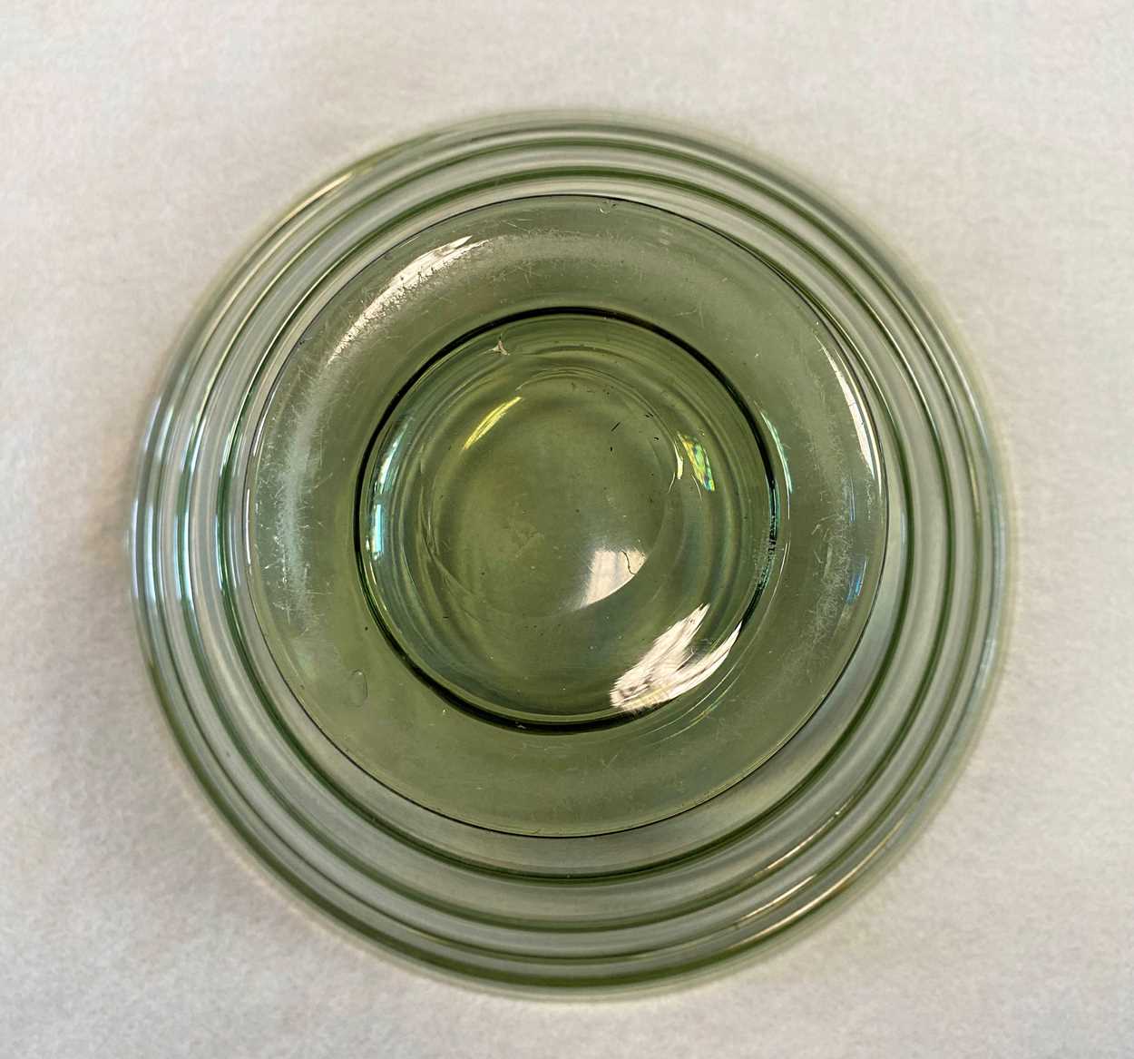 Barnaby Powell for Whitefriars, a ribbon trailed green glass bowl, circa 1935, - Image 2 of 3