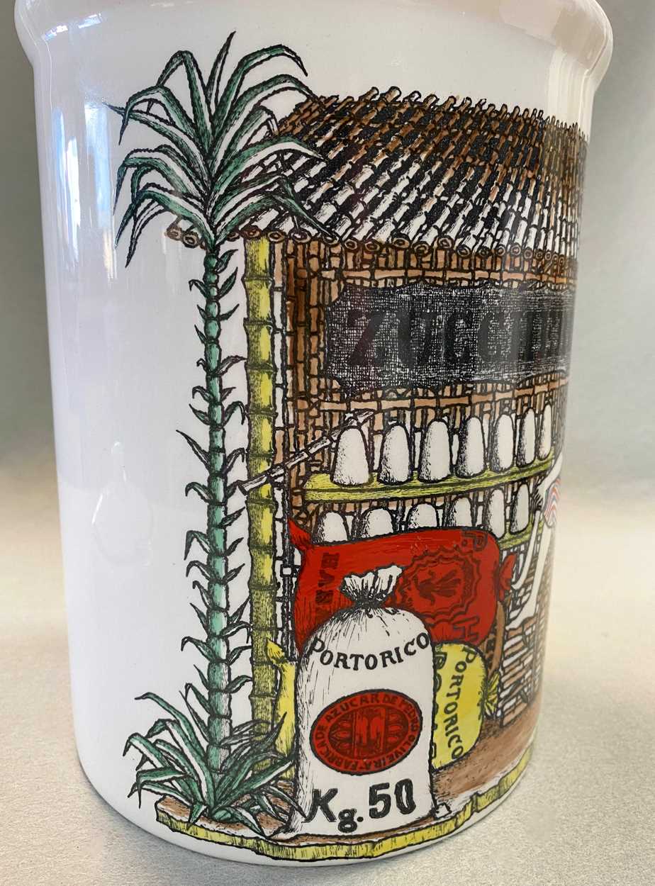 Piero Fornasetti for Fornasetti Milano, a transfer printed ceramic canister and cover, - Image 5 of 6