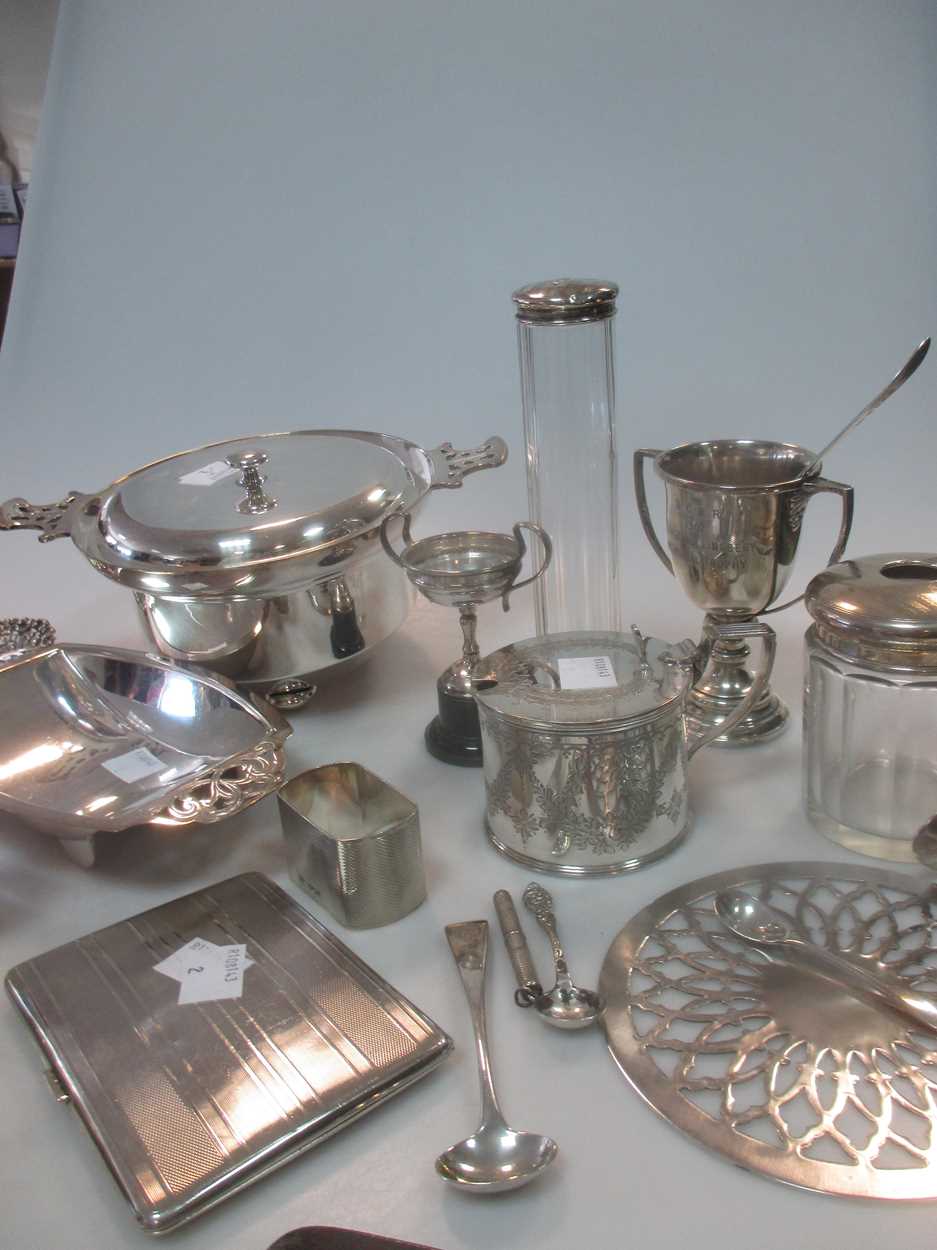 A collection of silverware including pin trays, egg cups, napkin ring, flatware, dressing table - Image 4 of 5