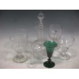 Ten various 19th mainly 19th century rummers and others, three tapering glasses and a decanter