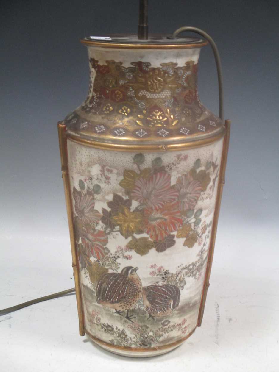 A Japanese Satsuma vase converted to a lamp base, 38cm high (vase) - Image 5 of 5