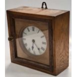 Simple domestic wall clock in square oak case, with silenced British Clock Co Ltd