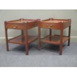 A pair of Georgian style two tier lamp tables, the raised gallery over a single drawer 62 x 51 x