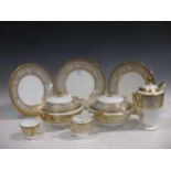 A Minton 'Porcelain Ball' pattern dinner, tea and coffee service for six, comprising, dinner