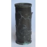 A large antique 19th century Japanese Meiji sleeve vase in high relief, 31cm high