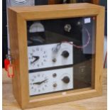 Synchronome two dial distributon panel, light oak case, probably 1950s-60s