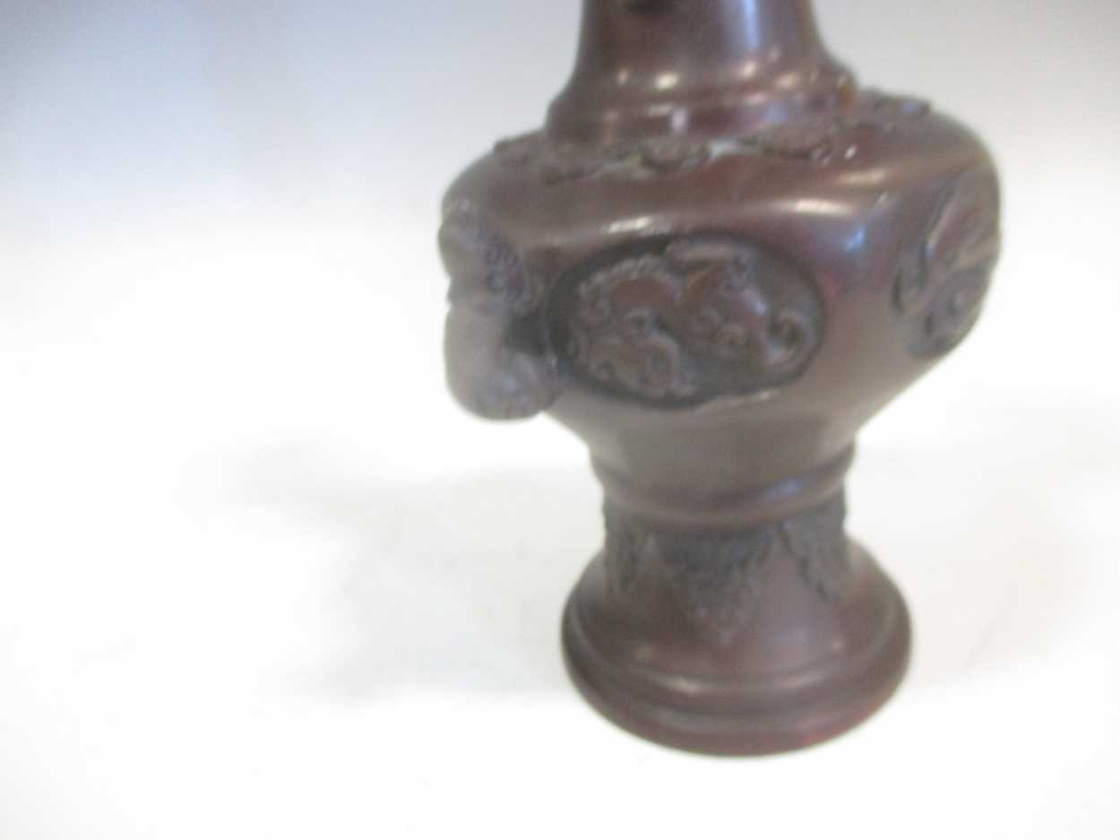 An Antique 19th century Japanese Meiji period bronze vase in high relief, 24cm high - Image 3 of 4