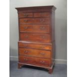 A 19th century inlaid mahogany chest on chest, 188 x 112 x 58cm