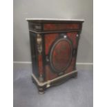 A Victorian ebonised Boullework cabinet with marble top, 104 x 80.5 x 36cm