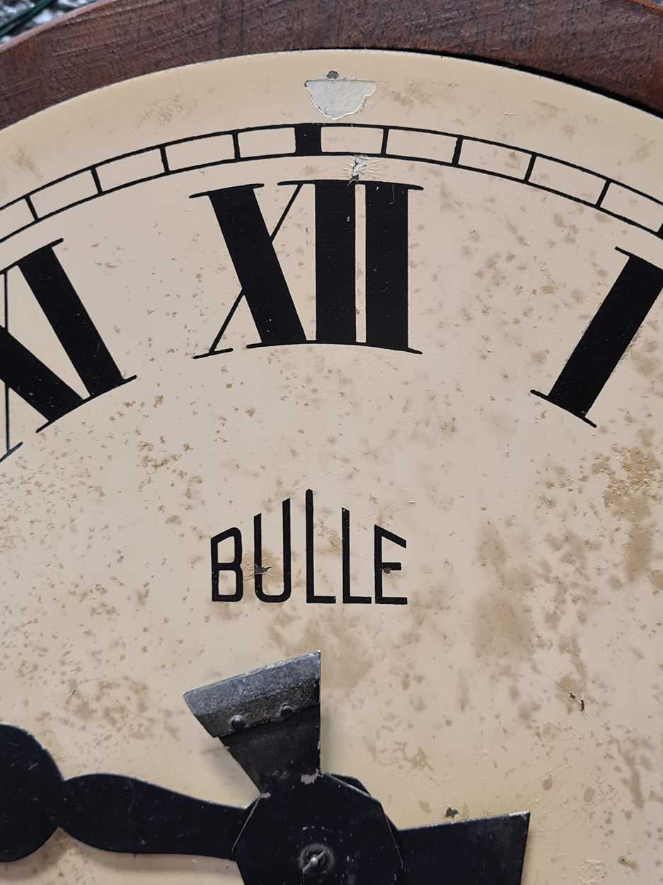 Circular Bulle mahogany case wall clock with stained dial and a smaller Bulle clock with silvered - Image 2 of 3