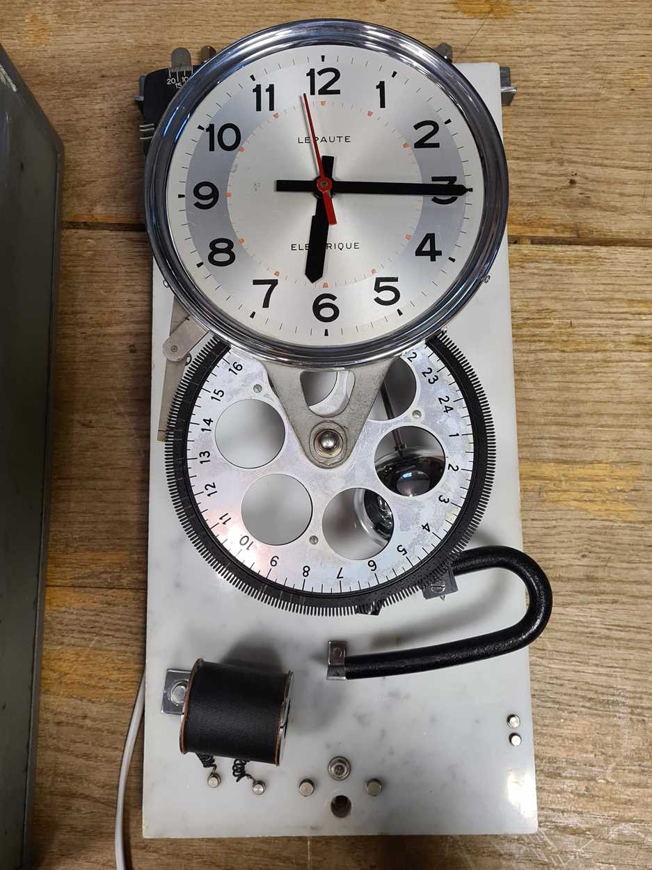 Lepaute "electrique" master clock, in steel case, with programmer dial below, 45cm - Image 2 of 2