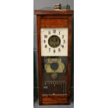 McClintock Company chiming master clock, stained wood case, part clockwork winding, 118cm high
