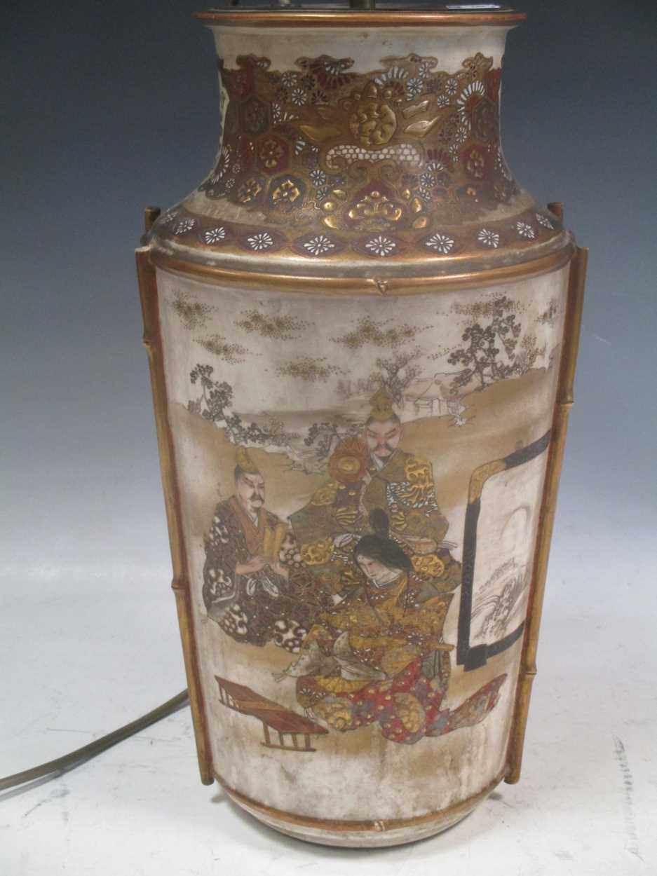 A Japanese Satsuma vase converted to a lamp base, 38cm high (vase) - Image 3 of 5