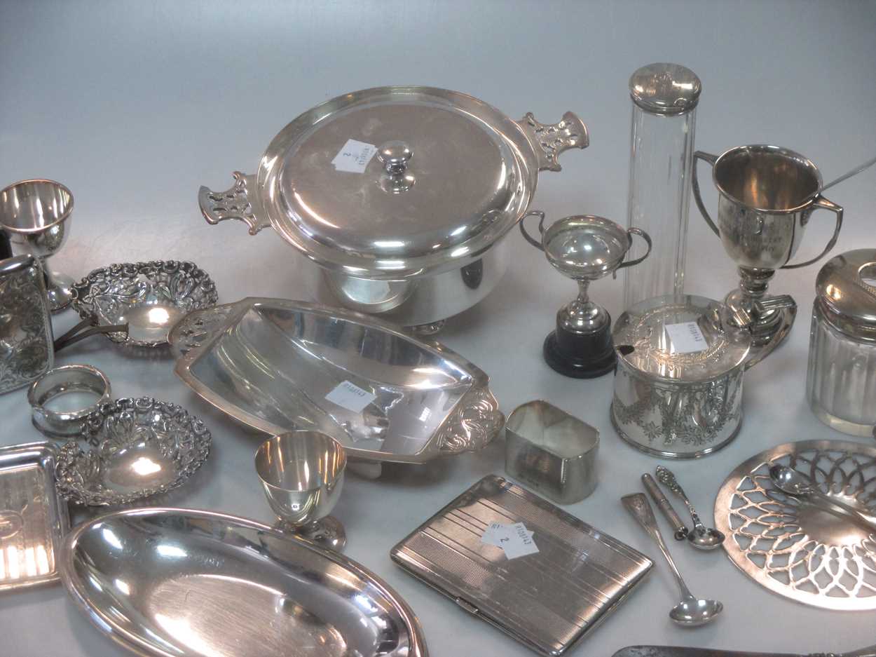 A collection of silverware including pin trays, egg cups, napkin ring, flatware, dressing table - Image 3 of 5