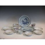 A collection of 18th century Chinese porcelain plates, bowls, wine cup, to include Kangxi imari