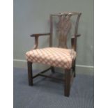 A George III style mahogany armchair with pierced central splat