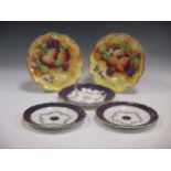 Two Worcester plates, circa 1795; two fruit painted plates by J. Mottram and a 19th century