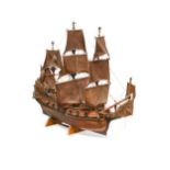 Surswift, a large wooden model of a 14-gun frigate, the ship with full rigging, mounted to a