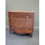 A Regency mahogany bow front chest of drawers with crossbanded top, 91 x 91 x 58cm