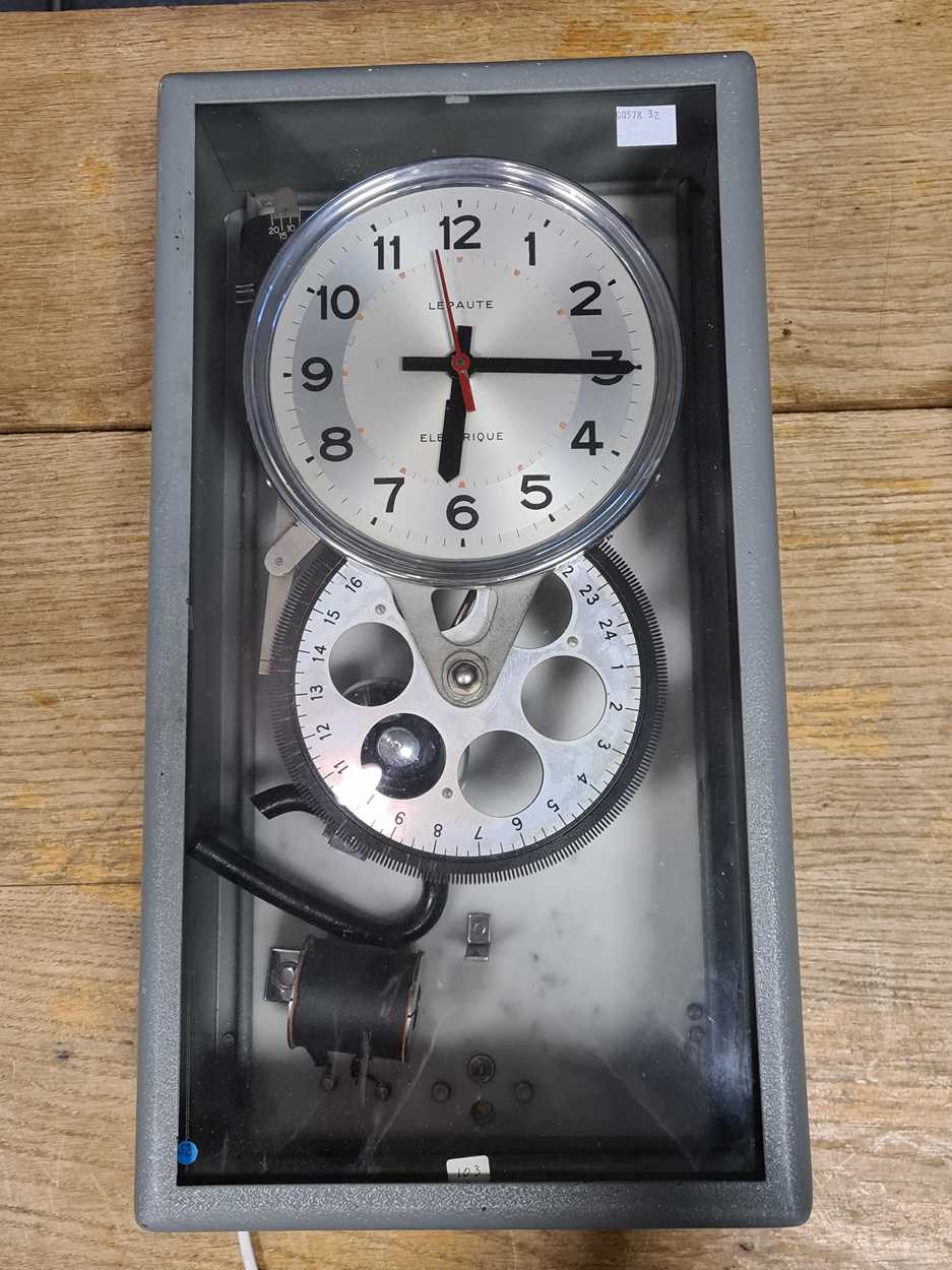 Lepaute "electrique" master clock, in steel case, with programmer dial below, 45cm