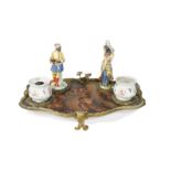 A lac burgaute and gilt metal mounted ink stand,