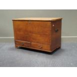 A late 18th Century oak mule chest, on bracket feet (one loose), 65 x 91 x 49cm