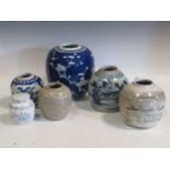 A collection of 18th century and later blue and white ginger jars