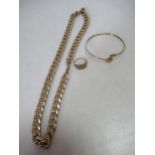 A hallmarked 9ct gold chain, together with a hallmarked 9ct gold ring and a bangle tested as 9ct
